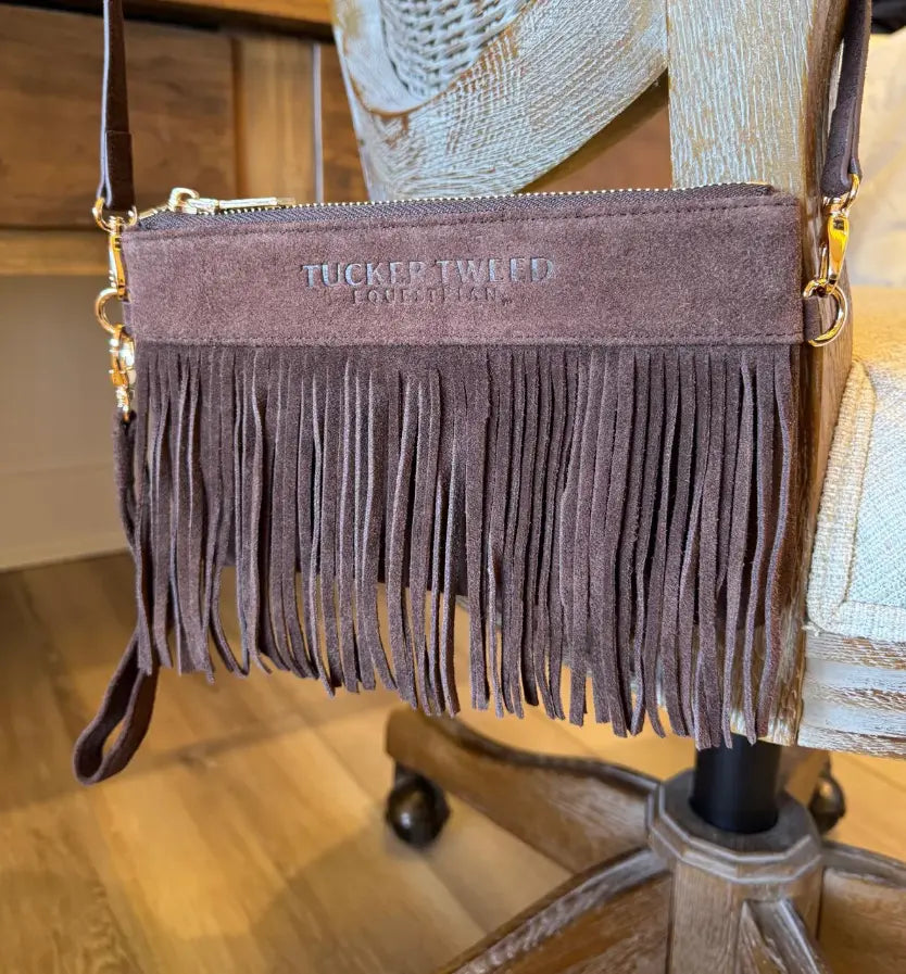 Wellington Wristlet - Limited Edition Chocolate Brown Suede Fringe Tucker Tweed