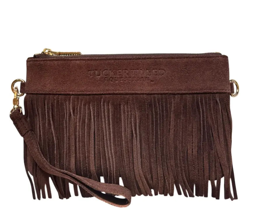 Wellington Wristlet - Limited Edition Chocolate Brown Suede Fringe Tucker Tweed