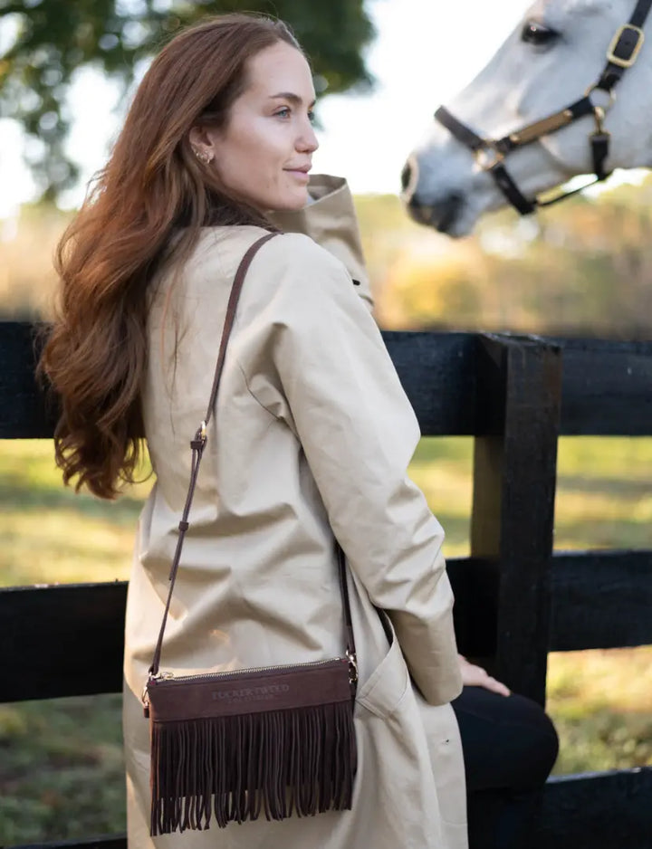 Wellington Wristlet - Limited Edition Chocolate Brown Suede Fringe Tucker Tweed