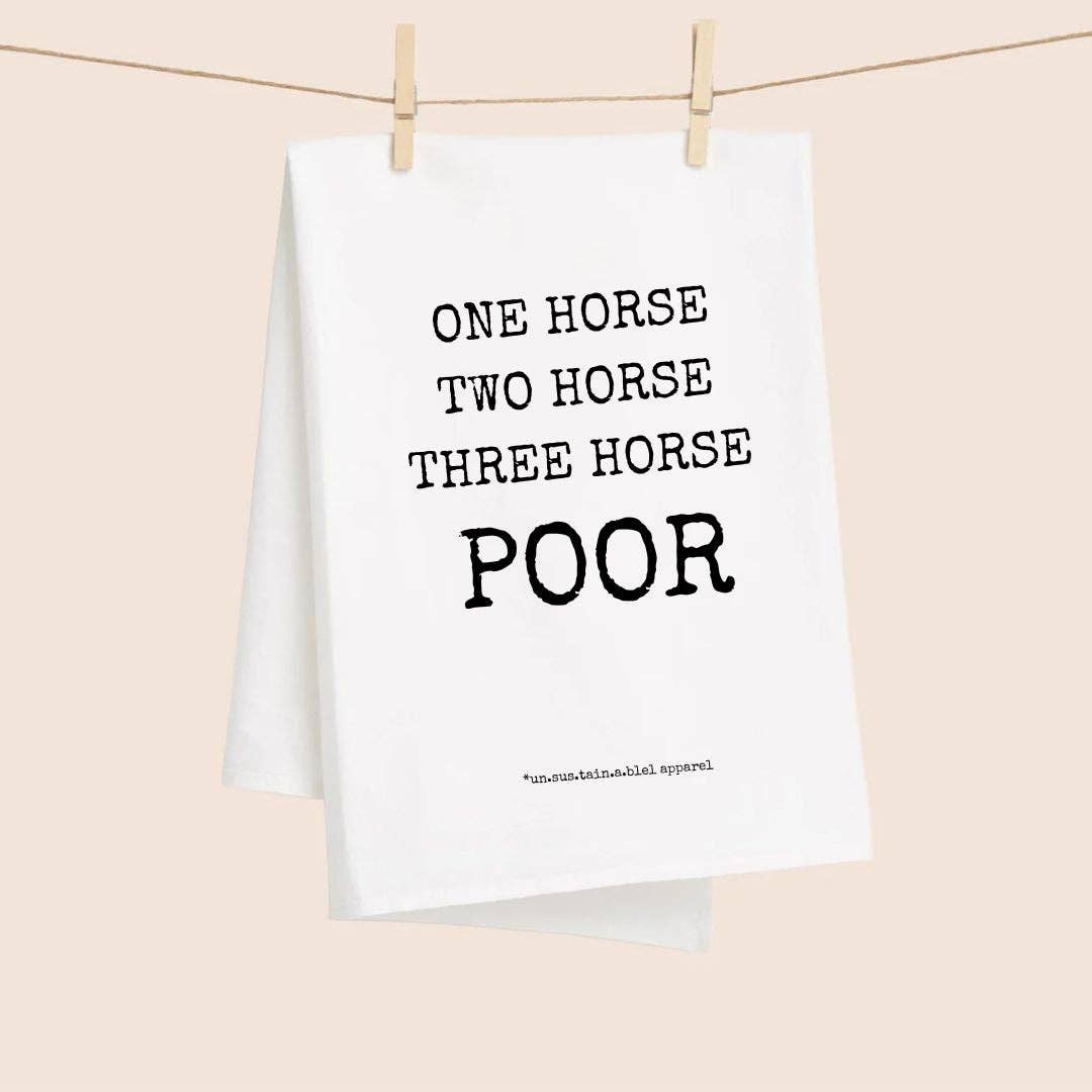 White Flour Sack Tea Towel - One Horse, Two Horse