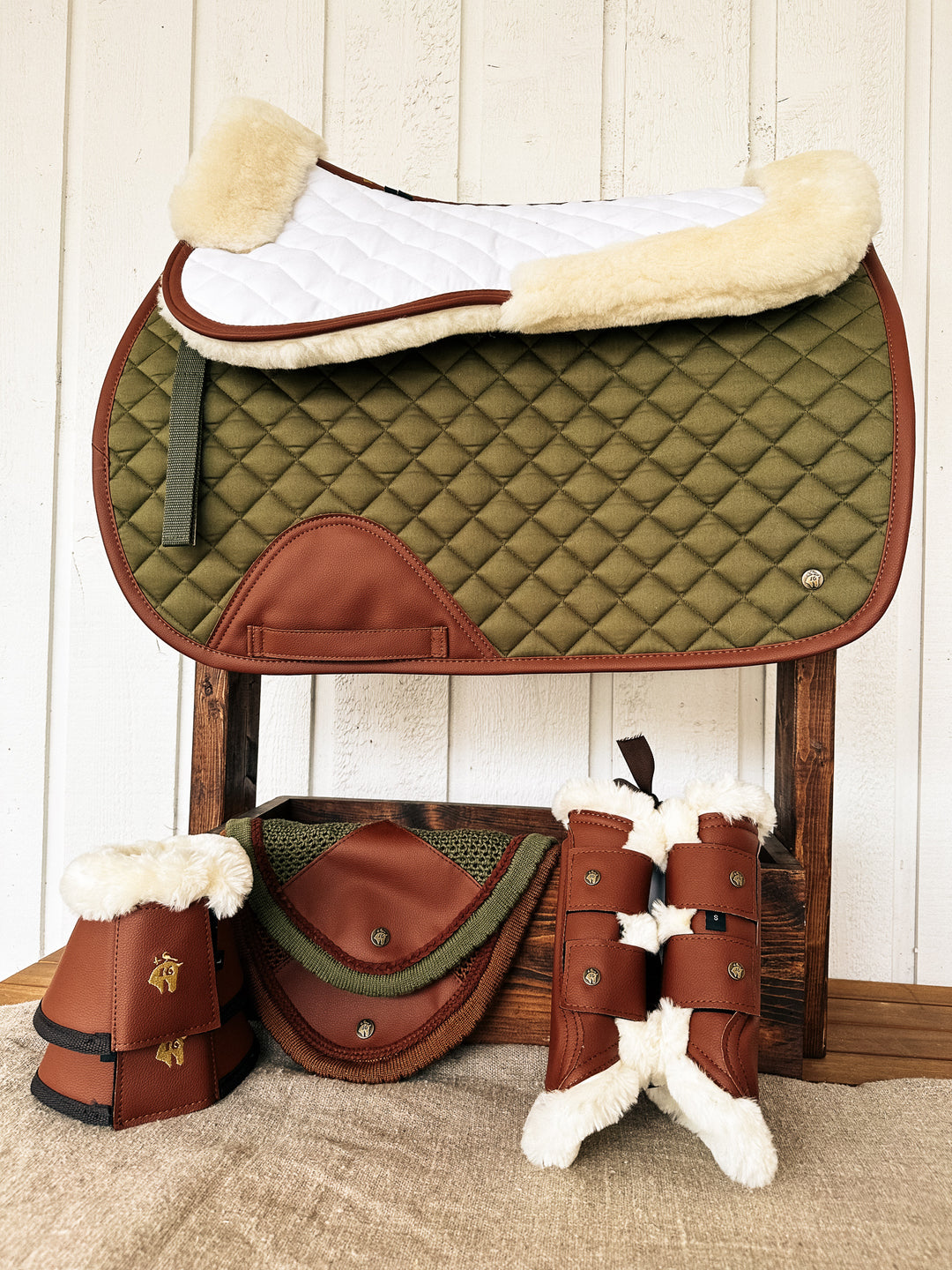 Olive & Cognac Saddle Pad